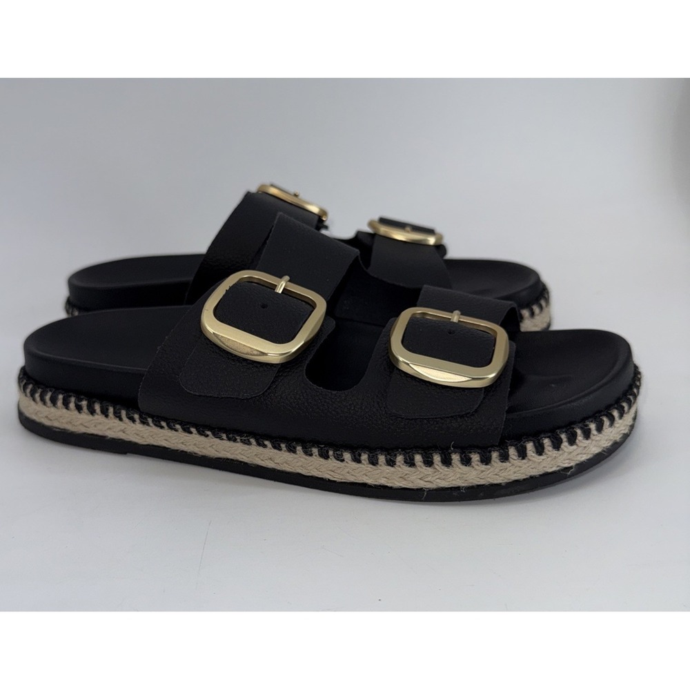 Cristina Francini Black Leather Double Brass Buckles Slide Sandals – Women's 8‎